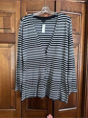 Soma Large NWT Striped V-Neck Button Front Cardigan - Black & Gray